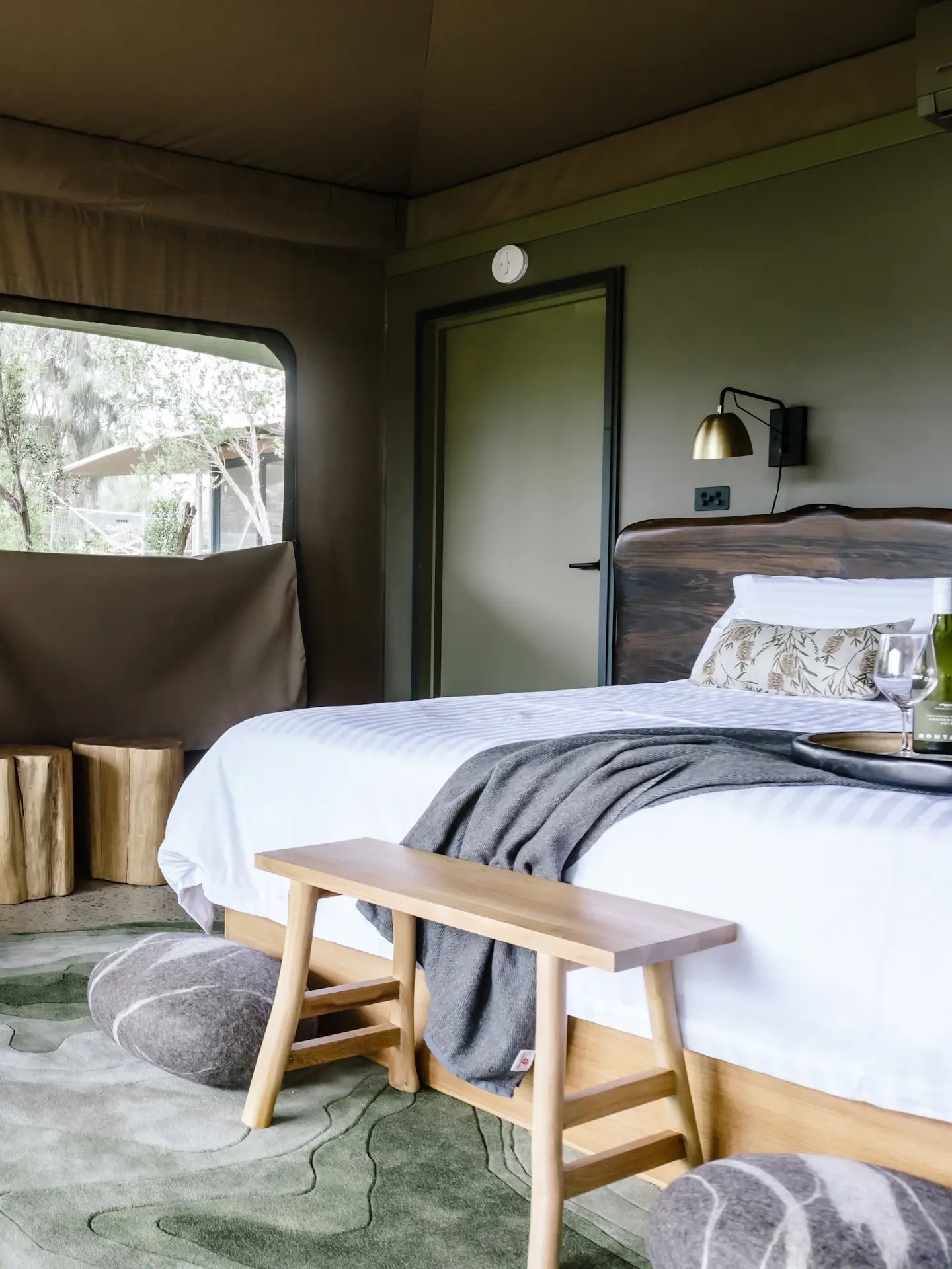 The inside of a Glamping tent