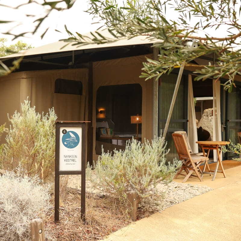 The outside of a Glamping tent
