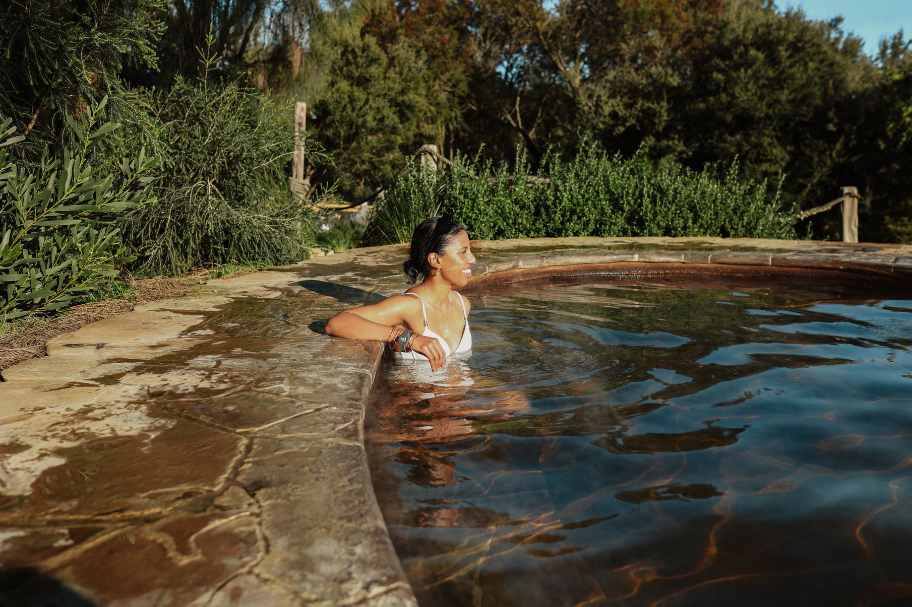 A woman bathing in the Amphitheatre pools