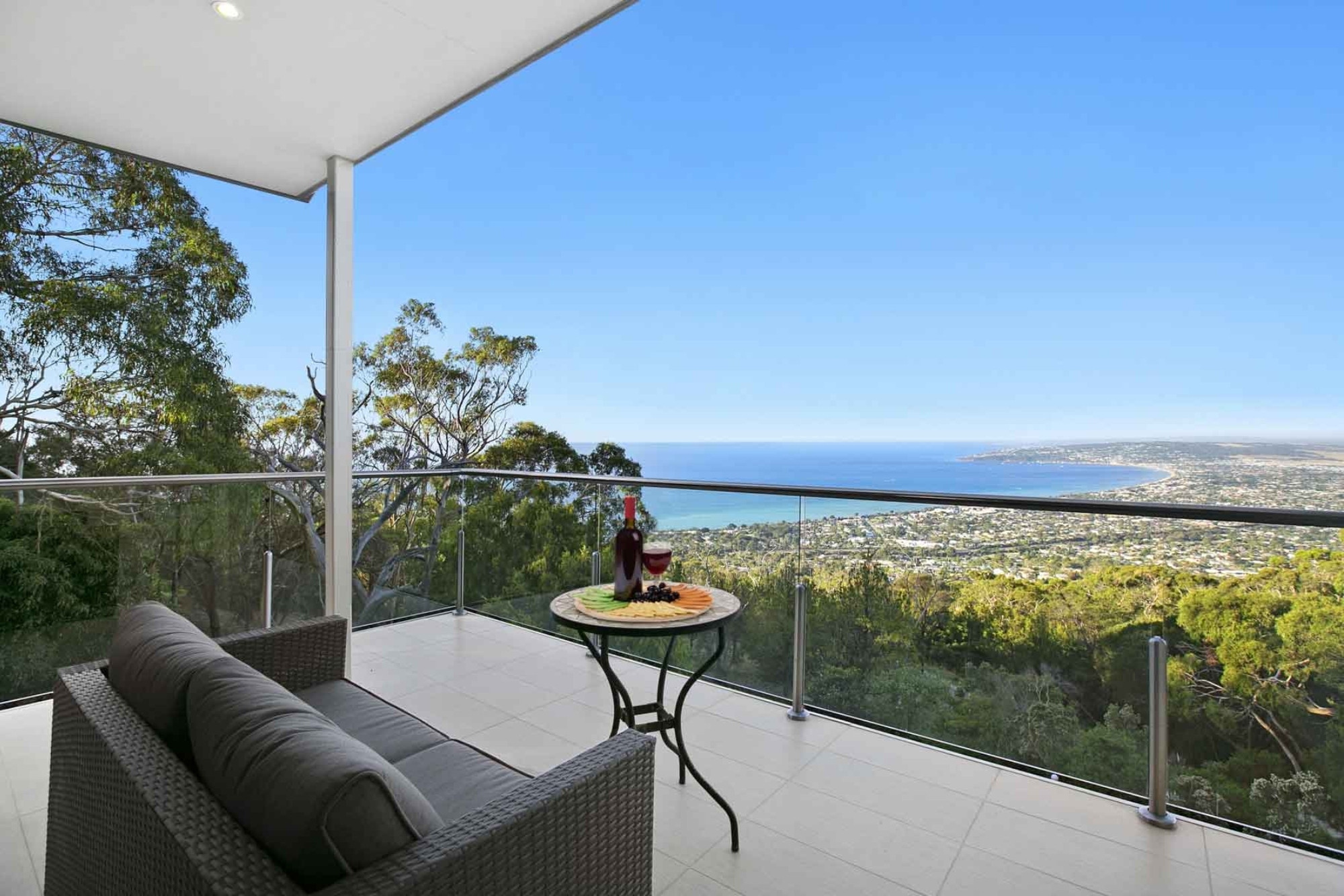 A view from an outside deck to the ocean