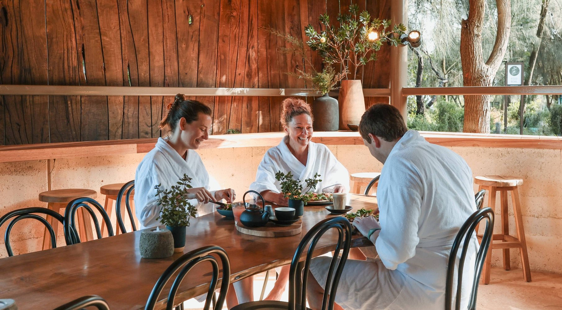 A group of people eating at the Amphitheatre Cafe