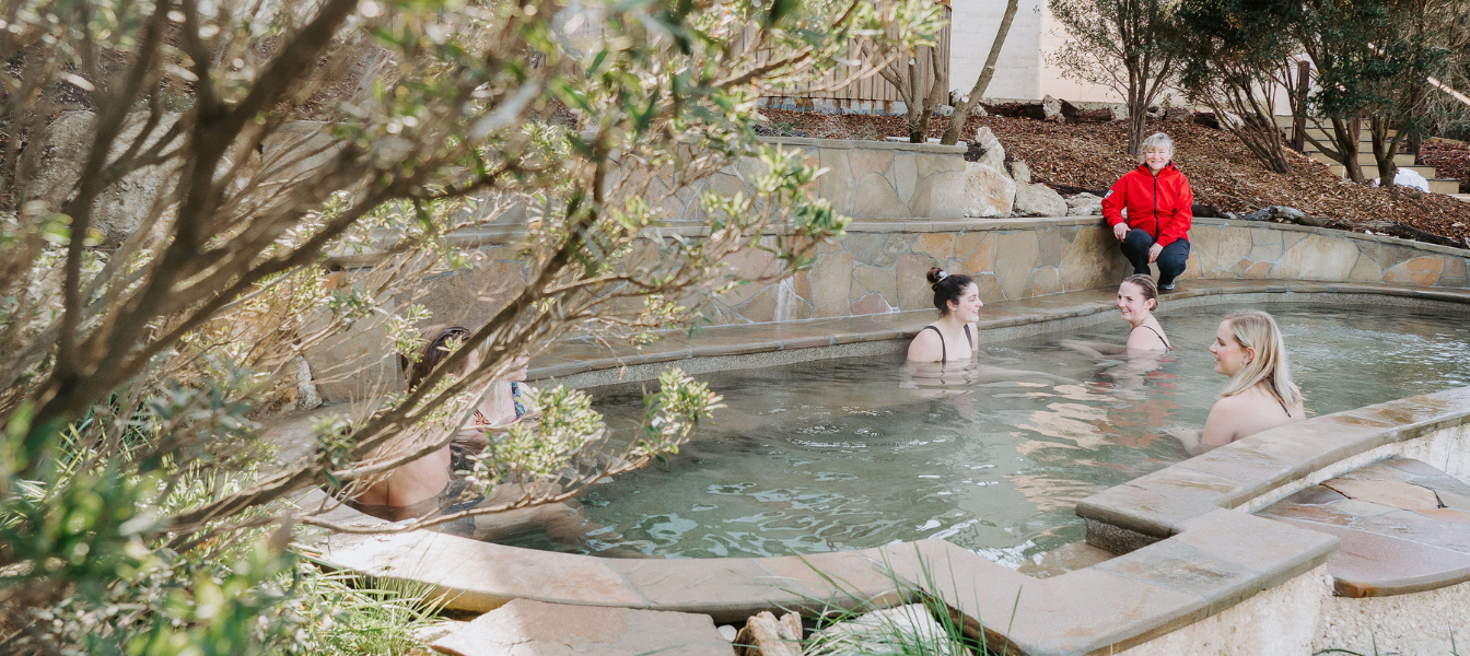 People bathing in the Amphitheatre pools