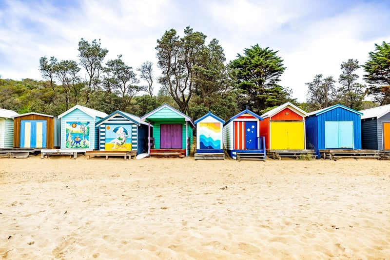 A row of bathing boxes on the Mornington Peninsula