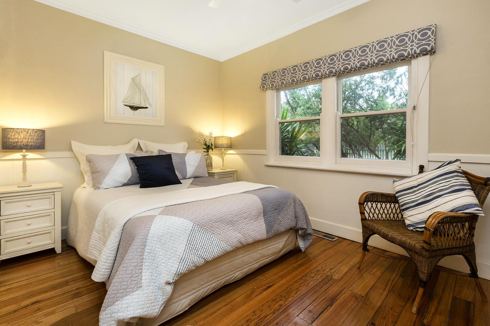 An interior bedroom of Blue Moon Cottages