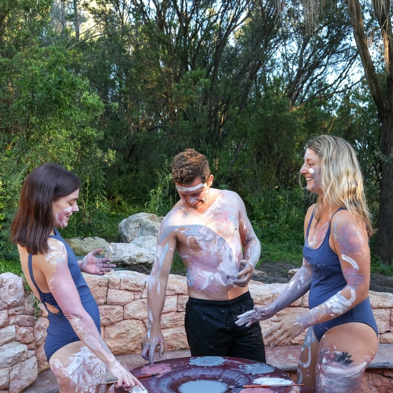 A group of friends doing the Body Clay workshop