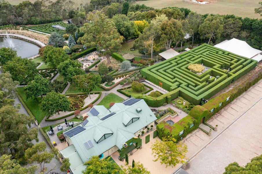 A drone shot of the Enchanted Adventure Garden maze