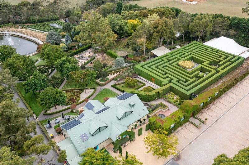A drone shot of the Enchanted Adventure Garden maze