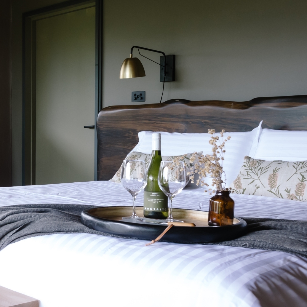 The inside of a Glamping tent