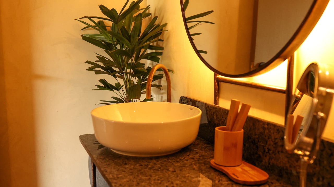 The bathroom inside a Glamping tent