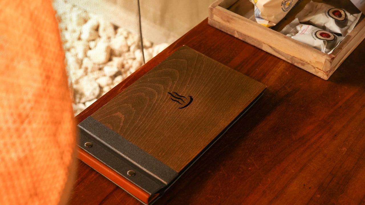 The compendium in the Glamping tent