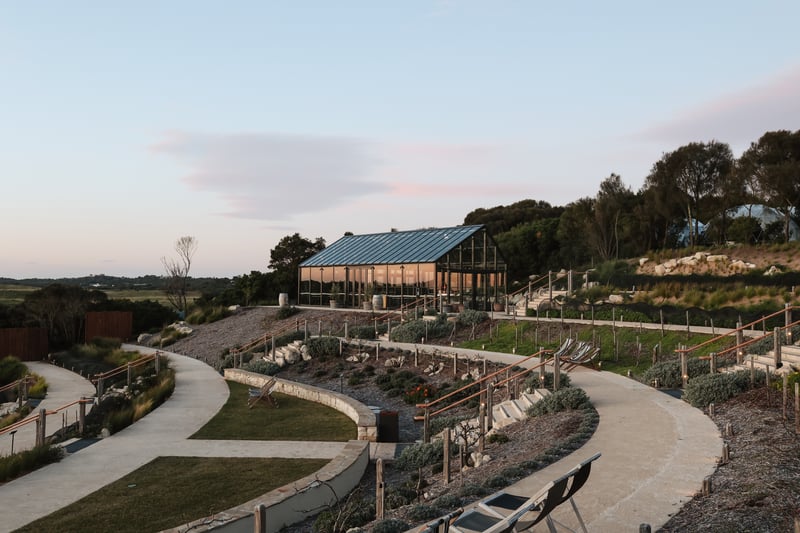 A glasshouse in the Food Bowl at sunset