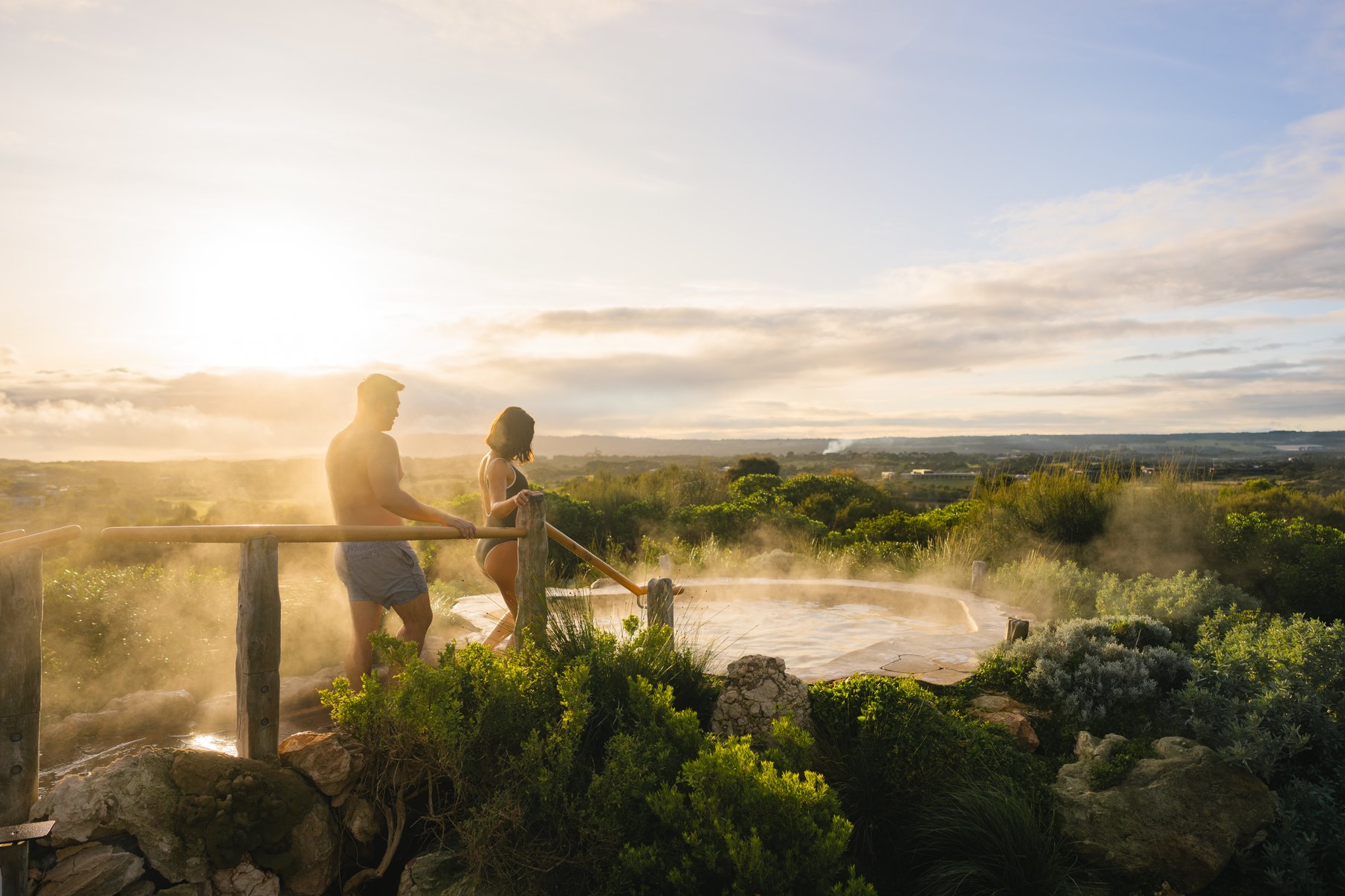 Two people bathing in the Hilltop Pool