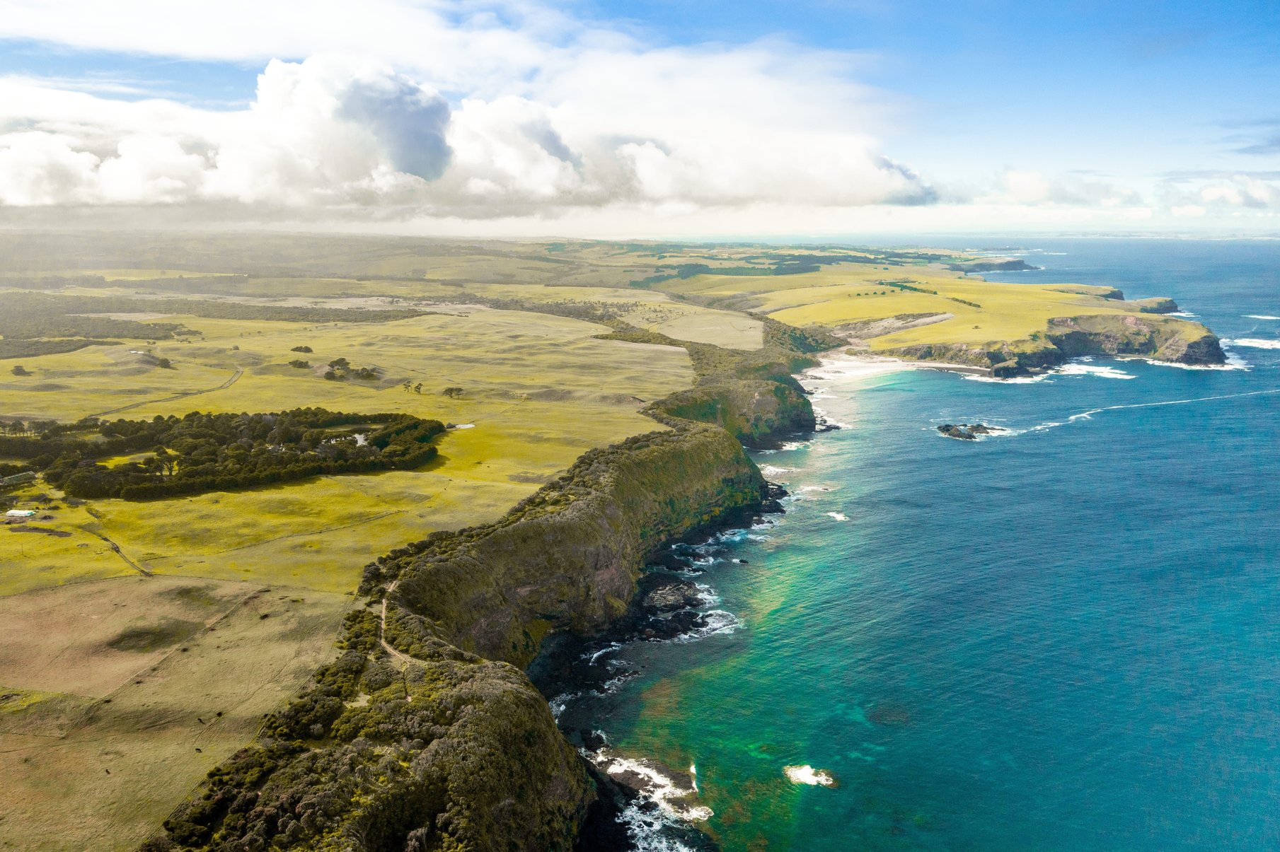 A wide shot of the Mornington Peninsula coastline