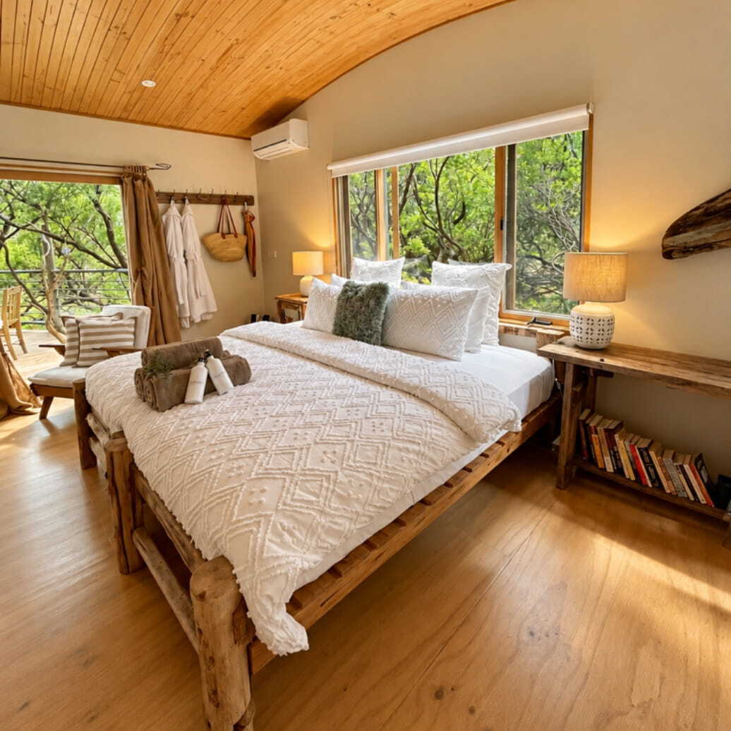 Point Capri: A Queen sized bed in a coastal style room