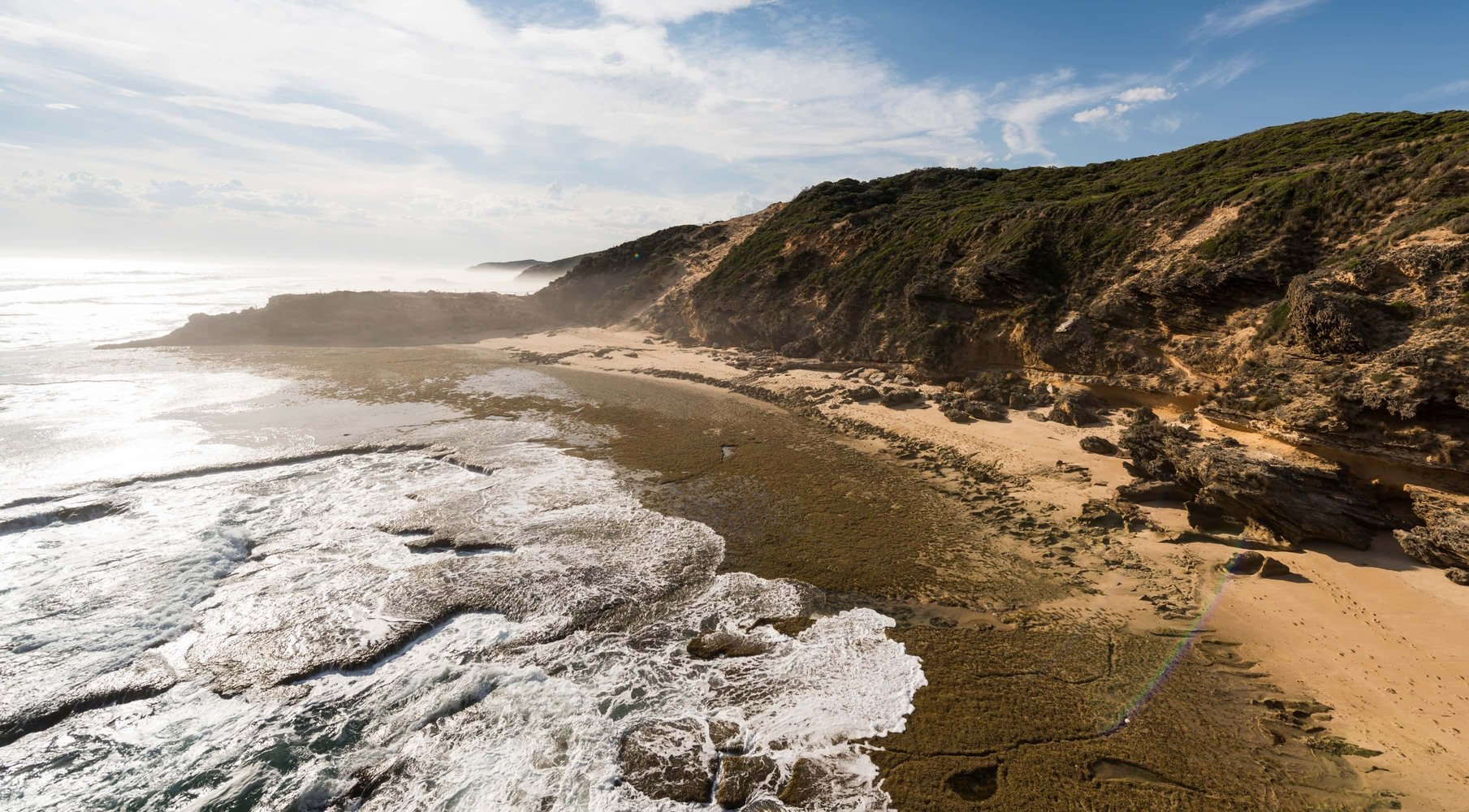 A wide shot of Portsea Beach