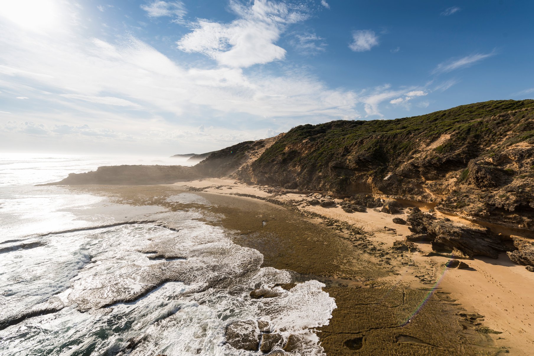 A wide shot of Portsea Beach