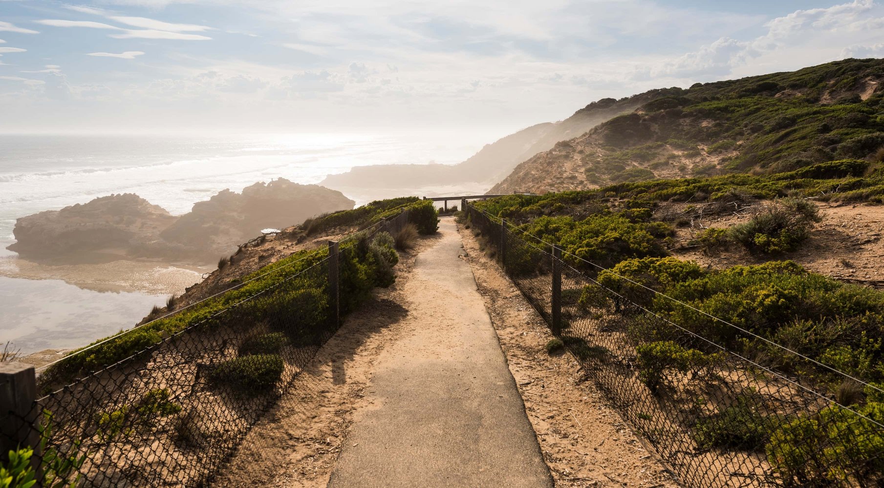 A wide shot of a path in Portsea