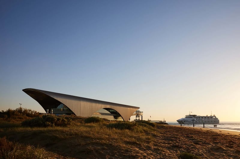 The Searoad Ferries terminal at Sorrento with the ferry pulling in.