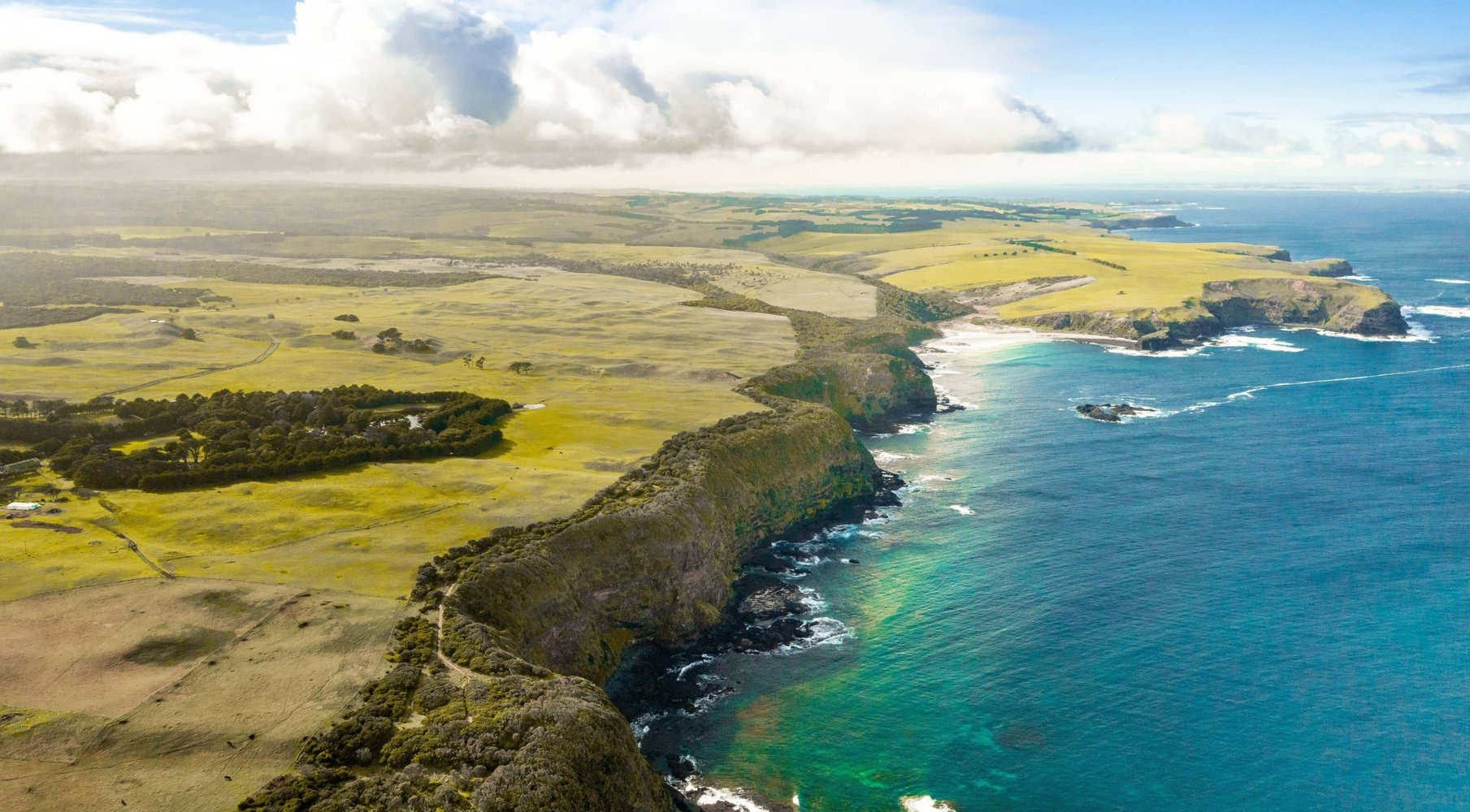 A wide shot of the Mornington Peninsula coastline