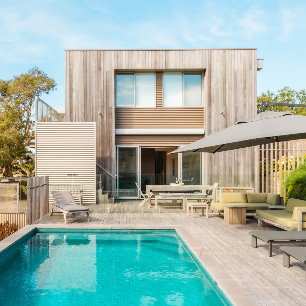 The exterior of a modern timber house