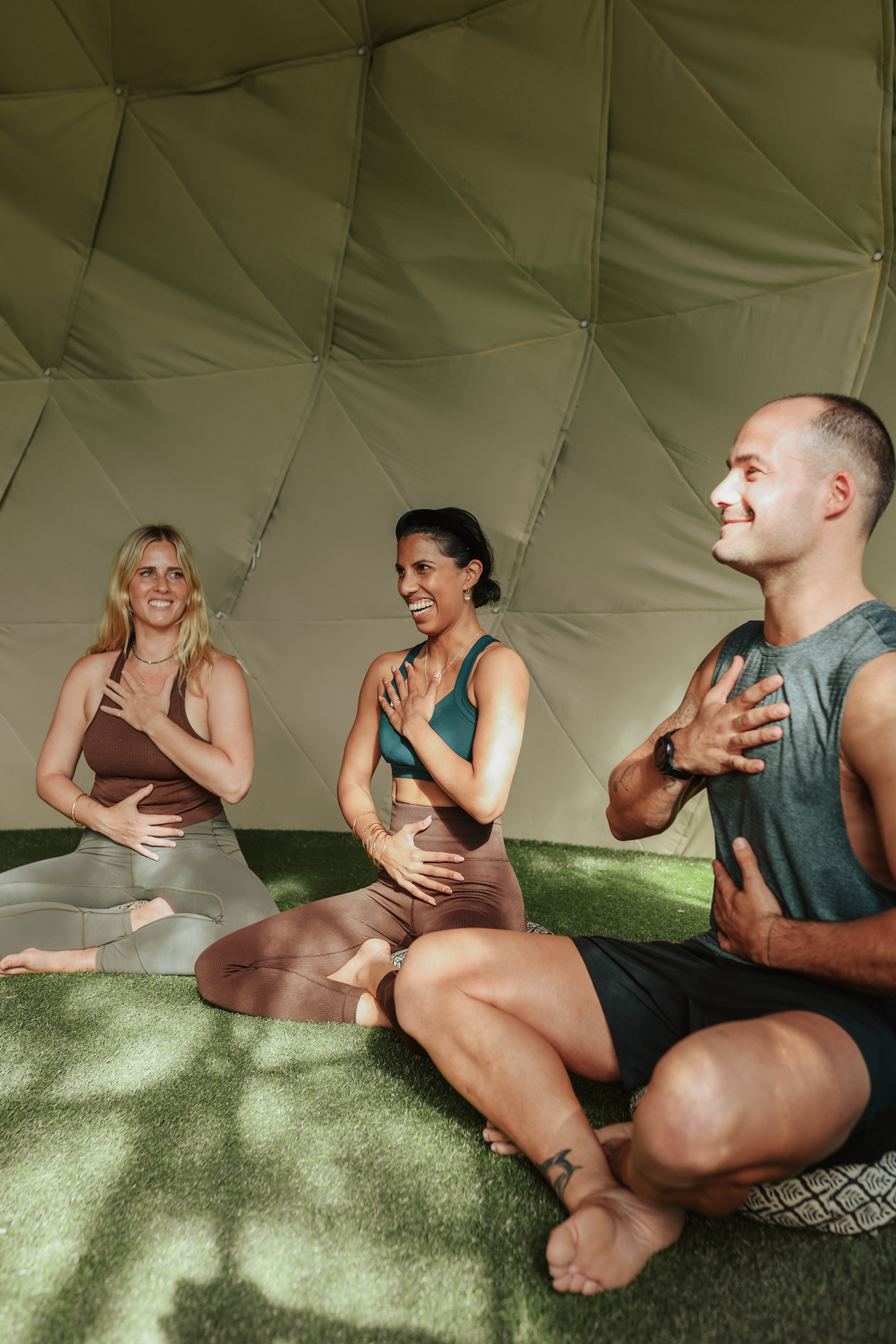 A group doing meditation in the Sound Dome