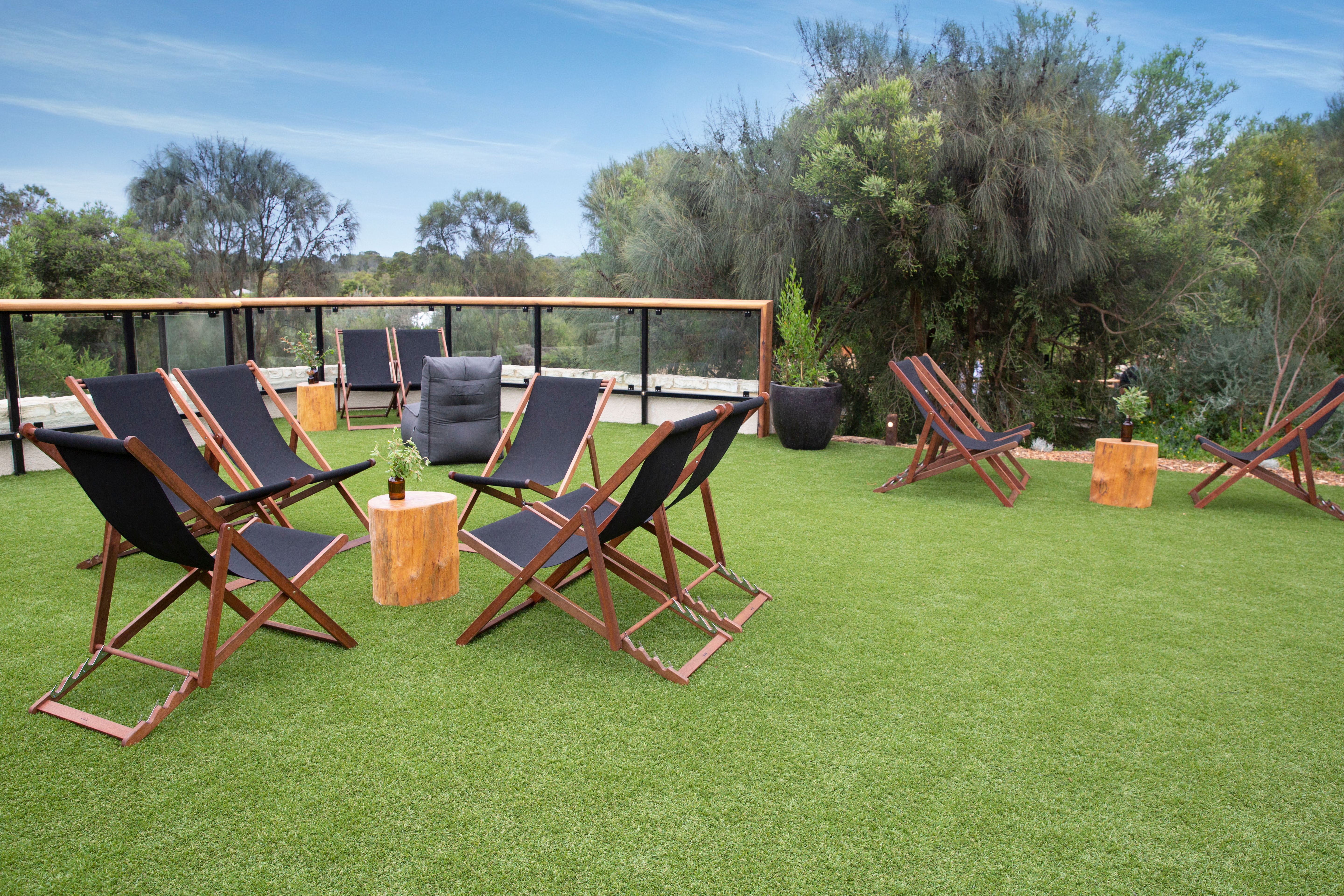 Black sun chairs on the Sun Lounge